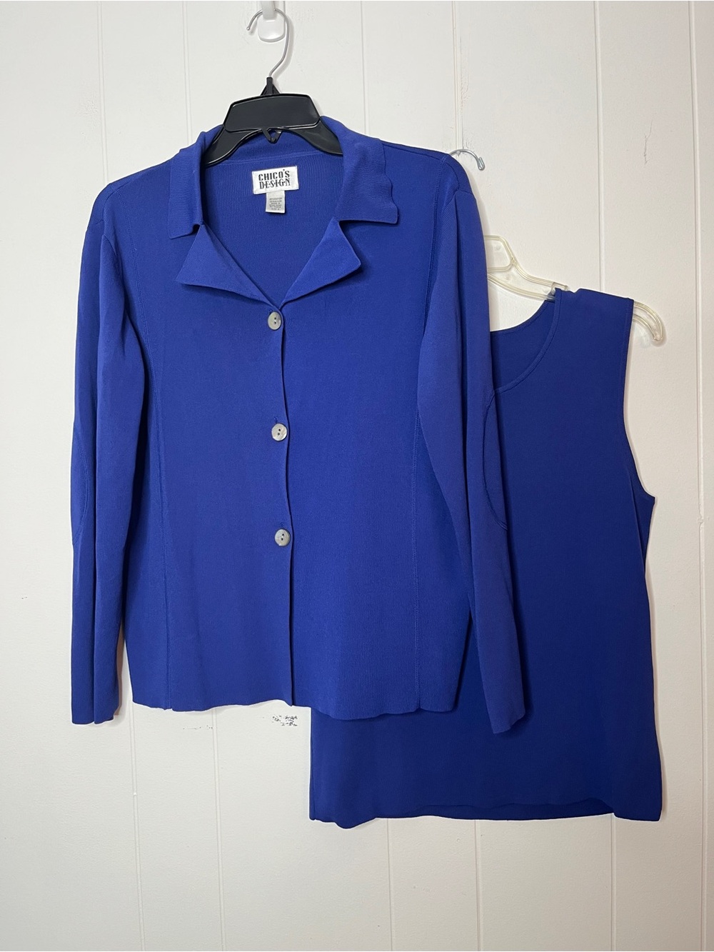 90s Chico's Royal Blue Button-Front Jacket & Tank Set Lightweight Sweater Knit